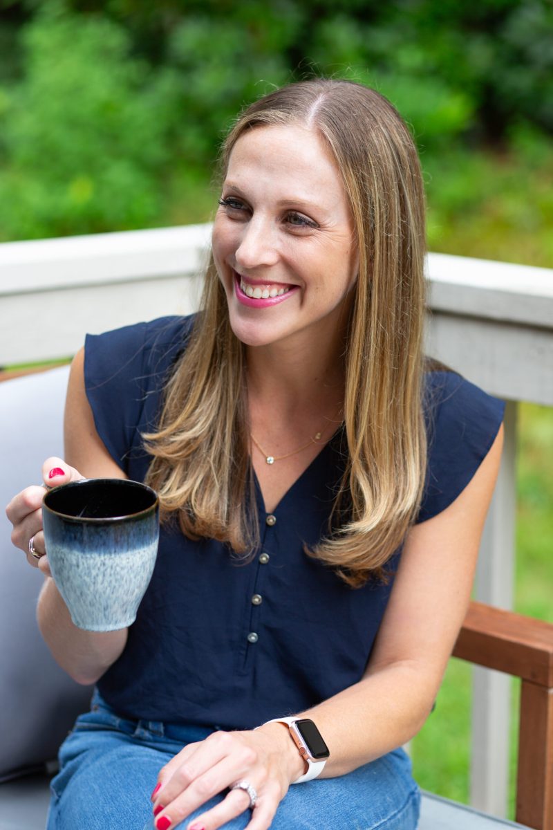 blue coffee side smile